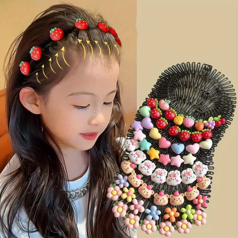 Pinzas para el cabello redondas decoradas con dibujos de flores y frutas