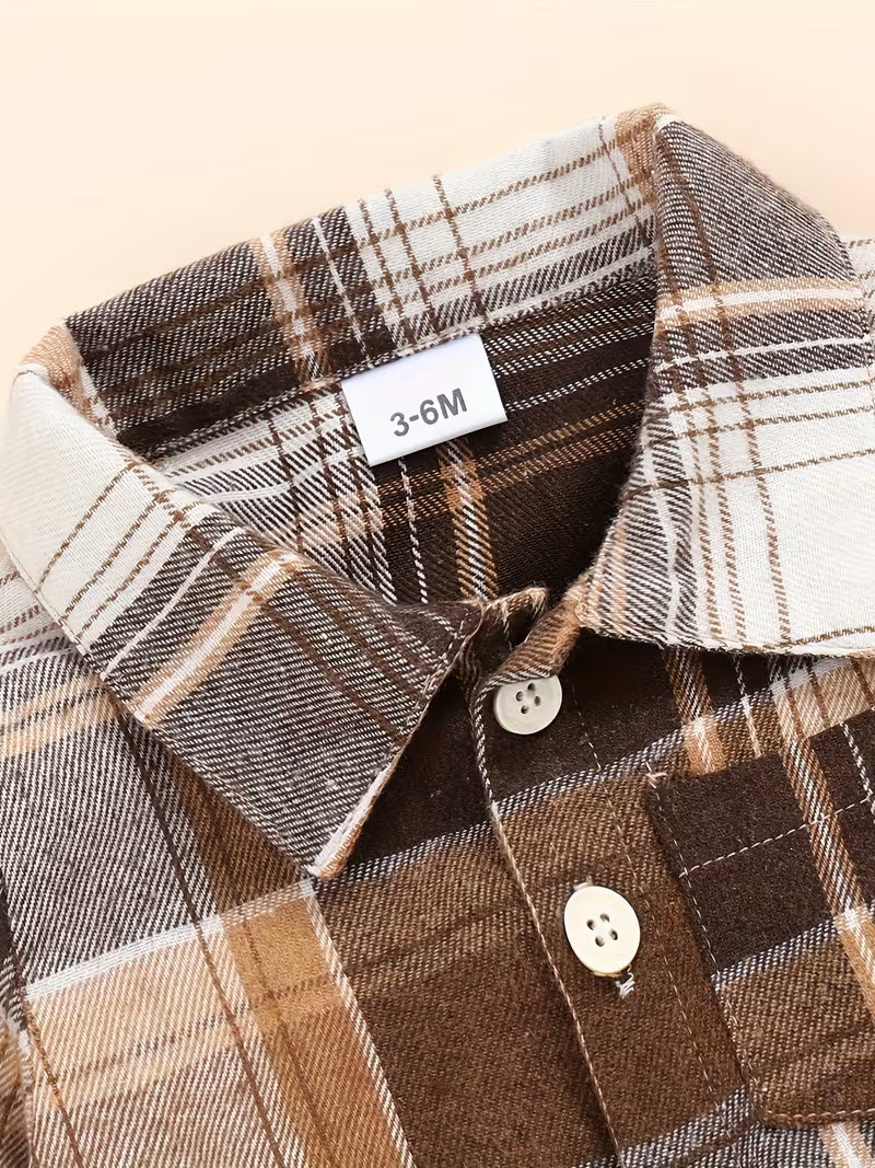 Conjunto niño 2 piezas camisa de cuadros y pantalón vaquero cómodo ropa infantil otoño invierno en España