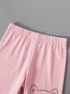 Conjunto de Camiseta y Pantalón Corto con Diseño de Gatito para Niñas