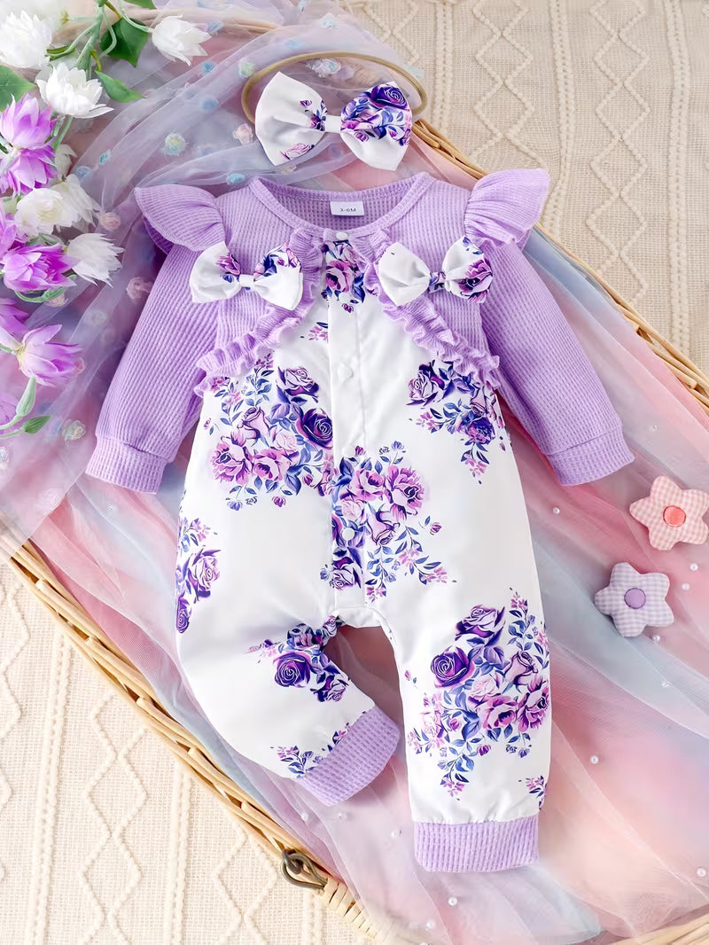 Enterizo Floral "Purple Blossom" con Diadema para Bebé