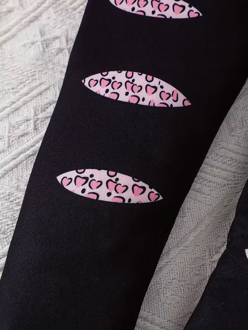 Conjunto Pink Heart Camiseta y Leggings Modernos para Niñas