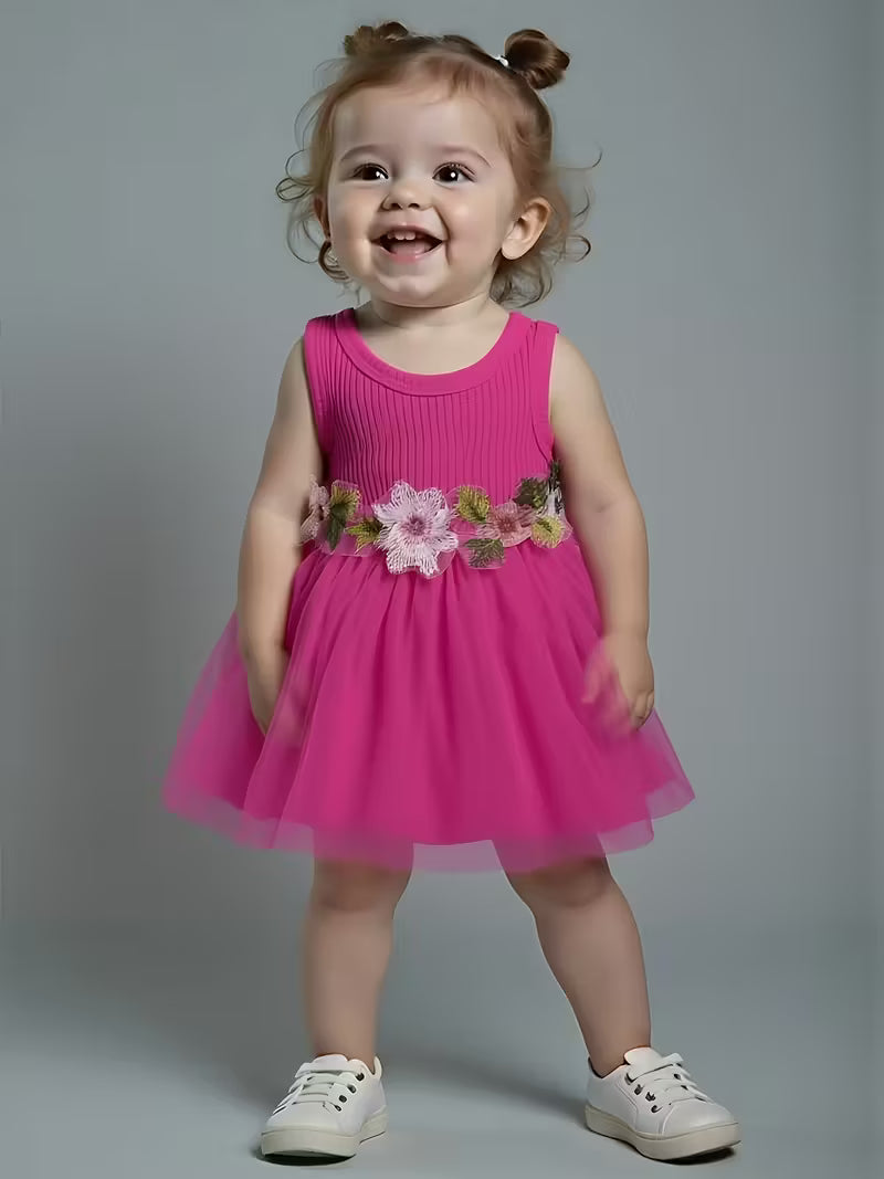 Vestido de Tul con Flores 3D para Bebés y Niñas