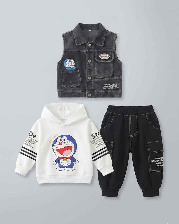 Conjunto niño 3 piezas ropa infantil: chaqueta sin mangas, sudadera Doraemon y pantalón deportivo en España