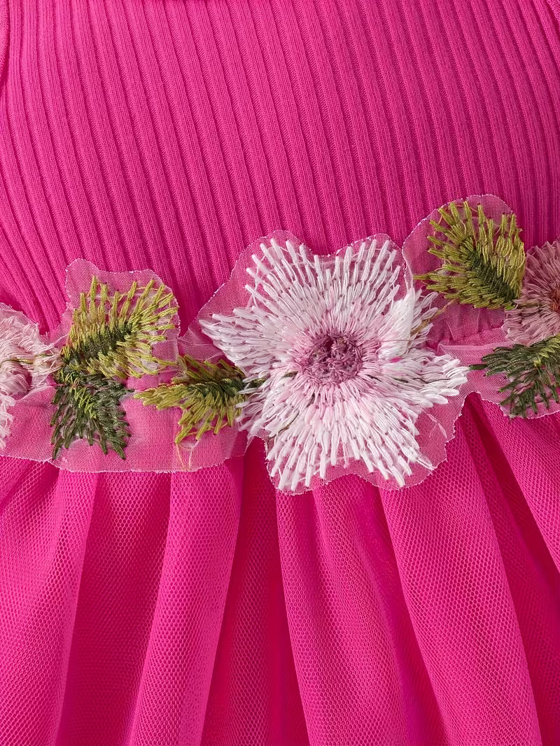 Vestido de Tul con Flores 3D para Bebés y Niñas