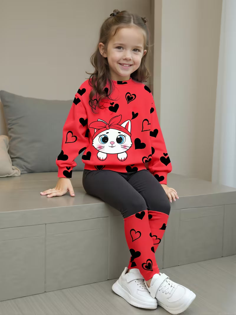 Conjunto "Sweet Kitty" Sudadera y Leggings de Corazones para Niñas