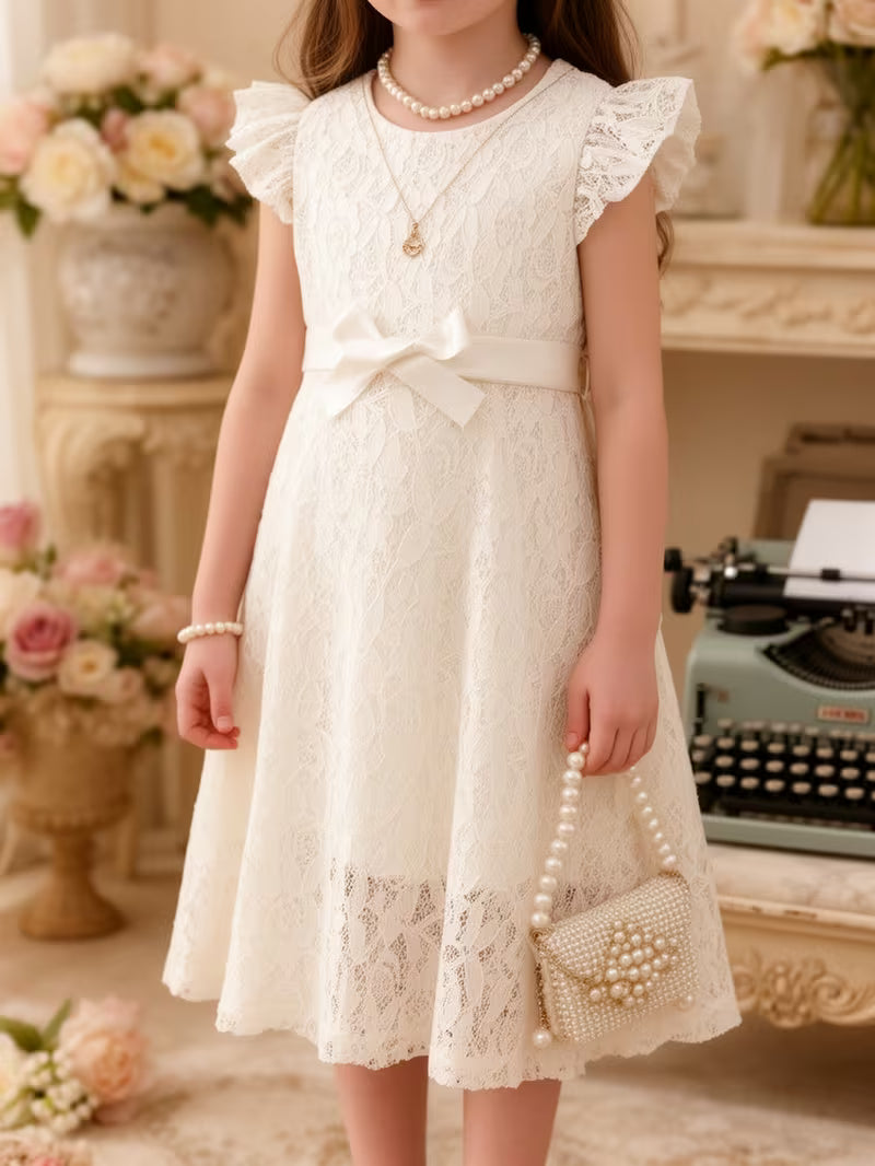 Vestido de verano para niñas con cuello de encaje