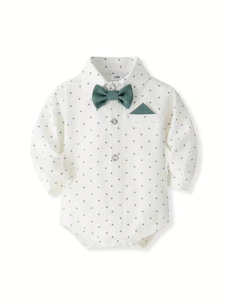 Conjunto clásico de 4 piezas: body, pantalón con tirantes, corbata y gorra