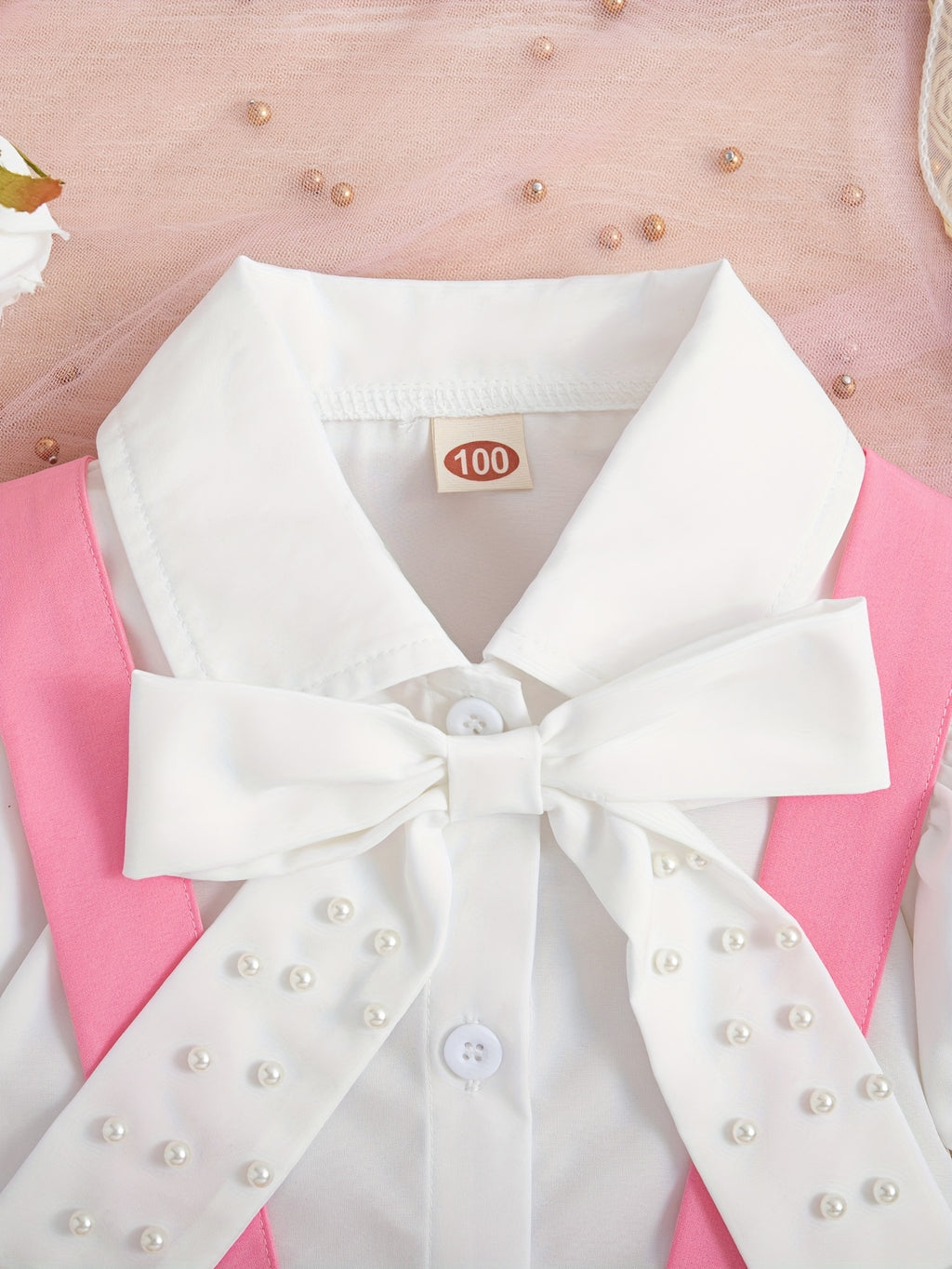 Conjunto de Falda con Tirantes y Blusa con Lazo para Niñas