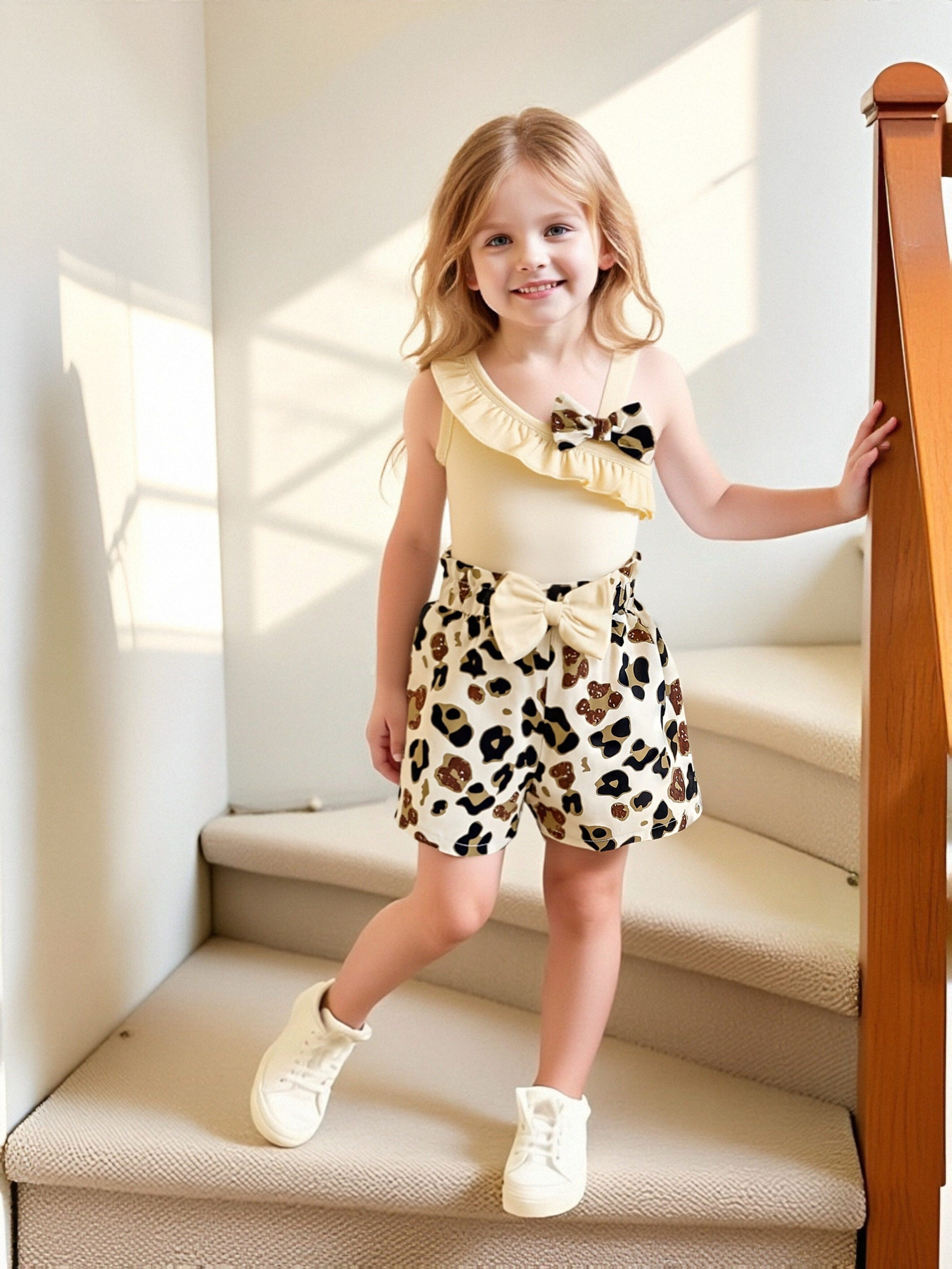 Conjunto de Verano con Estampado de Leopardo y Volantes