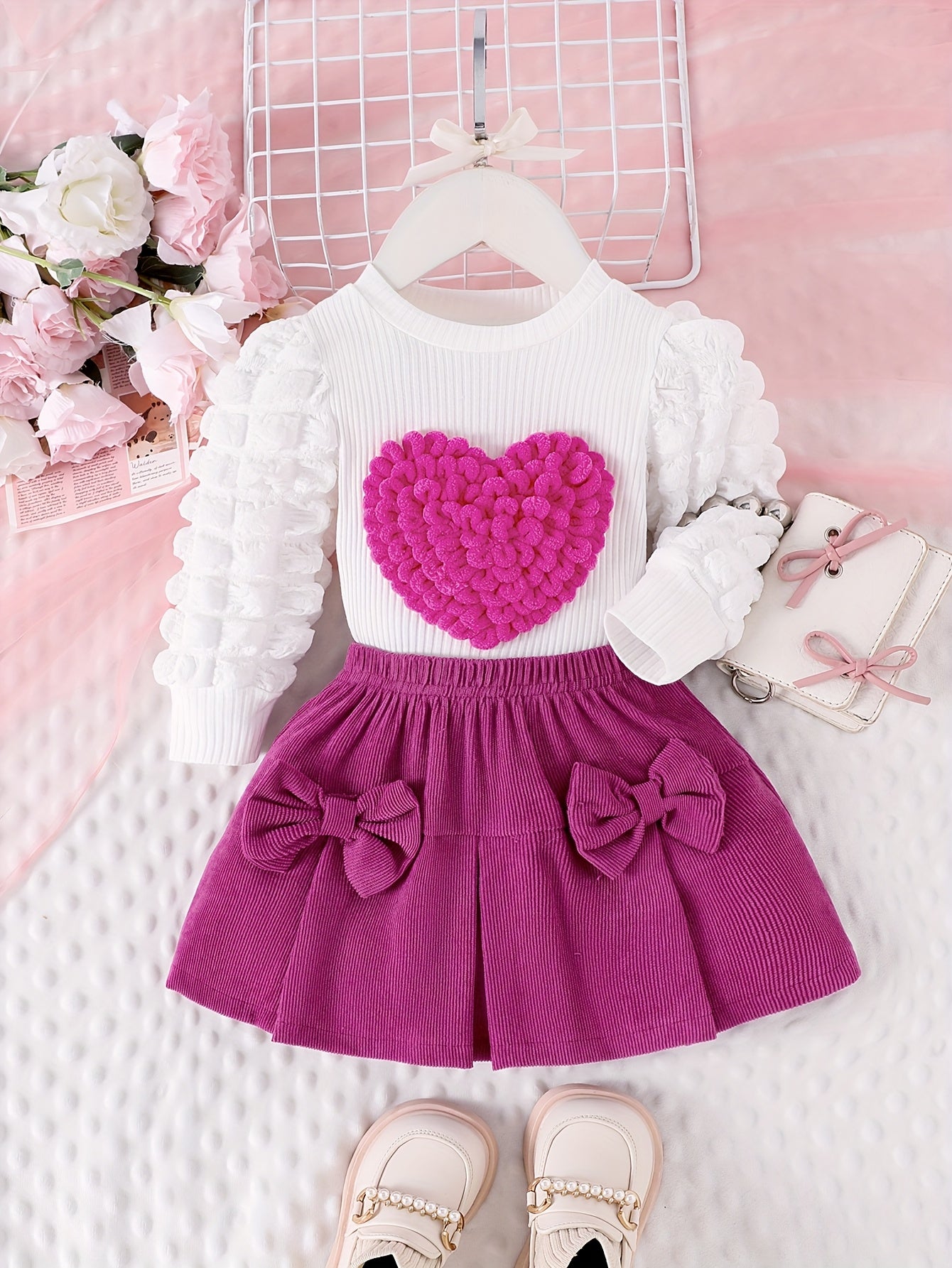 Conjunto de Corazón y Flores 3D para Niñas