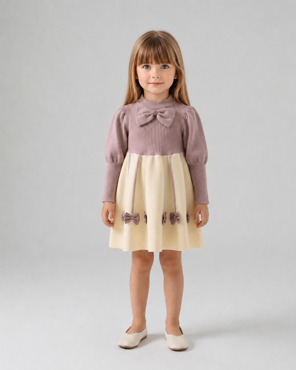 Vestido Niña Invierno Lazos Satén y Cuello Alto