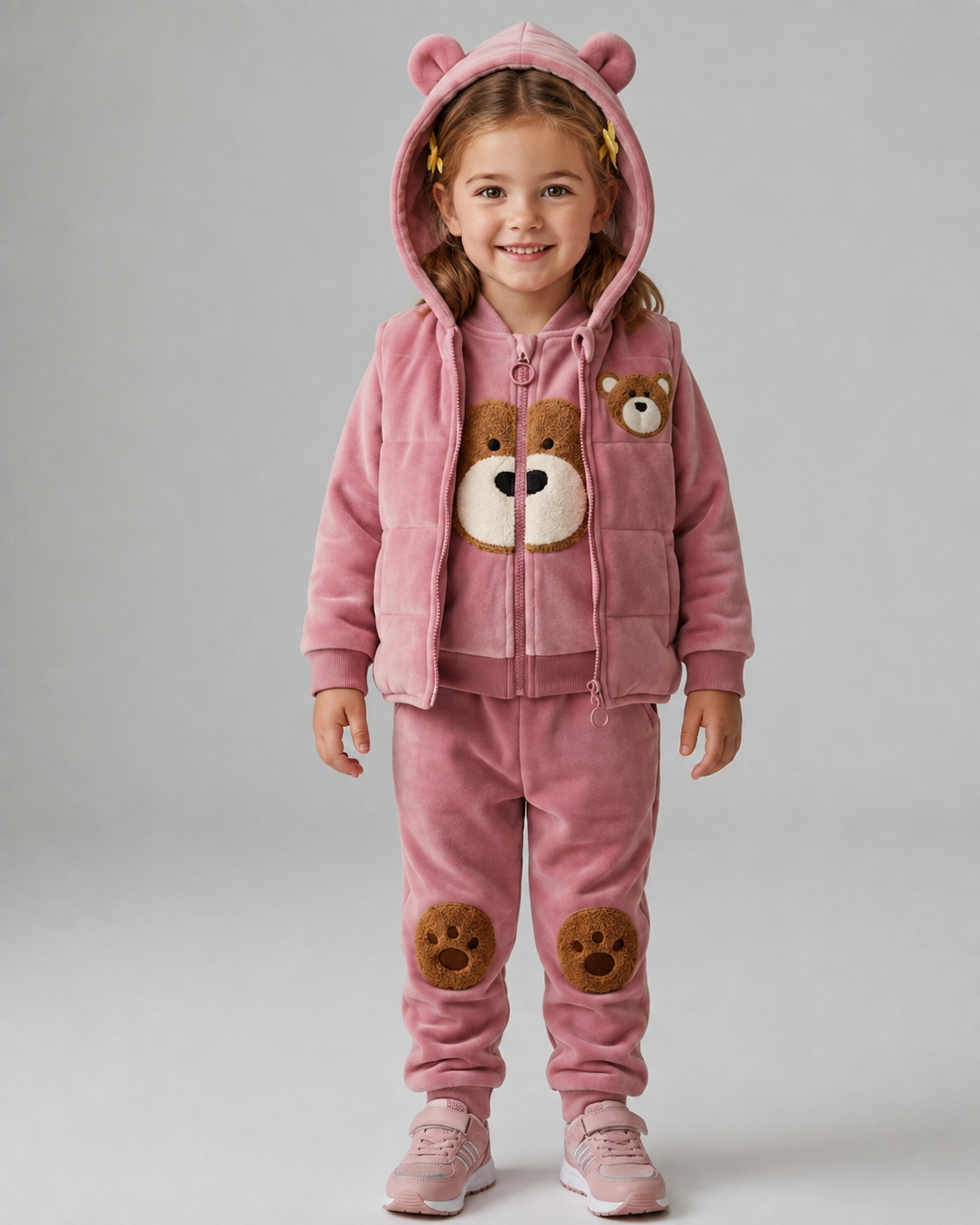 Conjunto Niño Invierno 3 Piezas Osito Bordado y Chaleco con Capucha