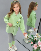 Conjunto Niña 3 Piezas Otoño Invierno Flores Bordadas