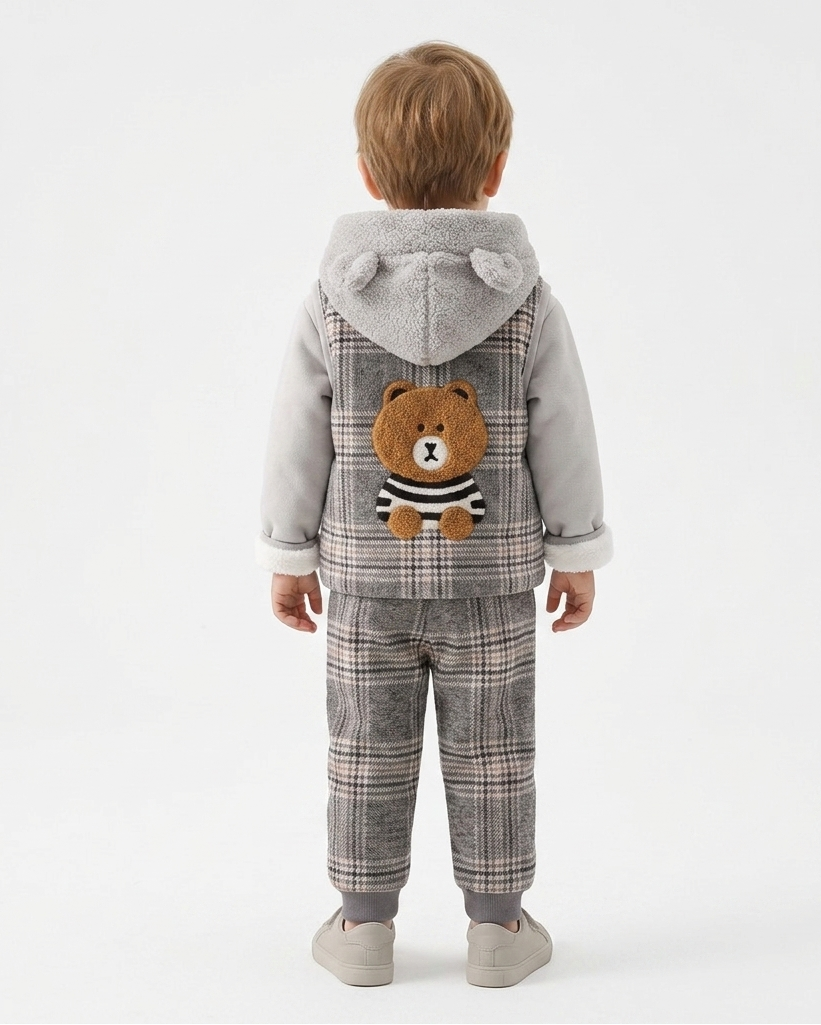Conjunto bebé invierno 3 piezas chaqueta pantalón sudadera acolchada vista trasera