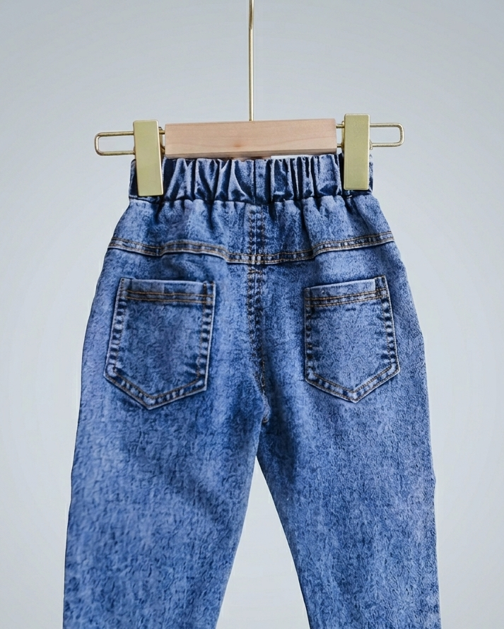 Conjunto niña 2 piezas: blusa tejida con cuello decorado y pantalón vaquero elegante en España