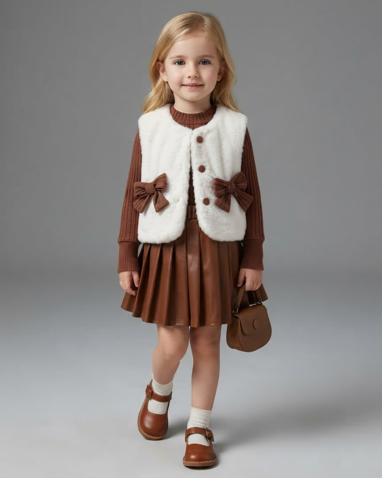 Conjunto Niña Cuero Sintético Invierno Elegante