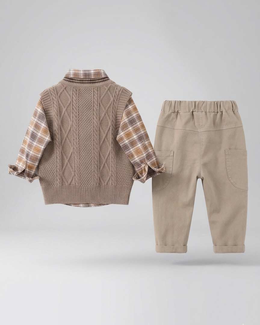Conjunto bebé niño 3 piezas invierno: suéter lana, camisa cuadros y pantalón elástico en España