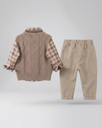 Conjunto bebé niño 3 piezas invierno: suéter lana, camisa cuadros y pantalón elástico en España
