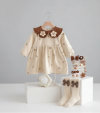 Vestido para niñas decorado con flores, con bolso a juego, calcetas y accesorios para el cabello