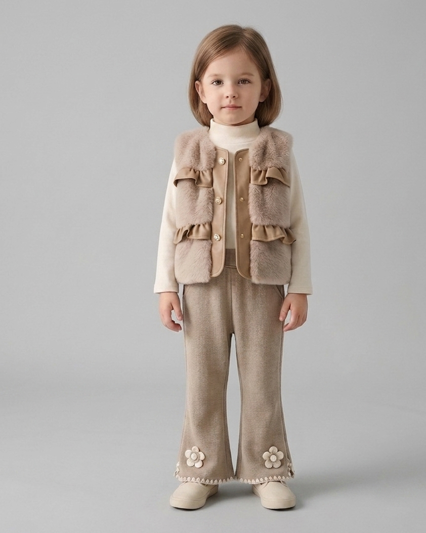 Conjunto niña invierno 3 piezas top manga larga y pantalón bordado floral en España