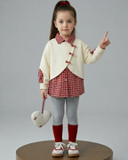 Conjunto niña 3 piezas ropa bebé niña elegante cuadros rojos y suéter crema con leggings de algodón en España