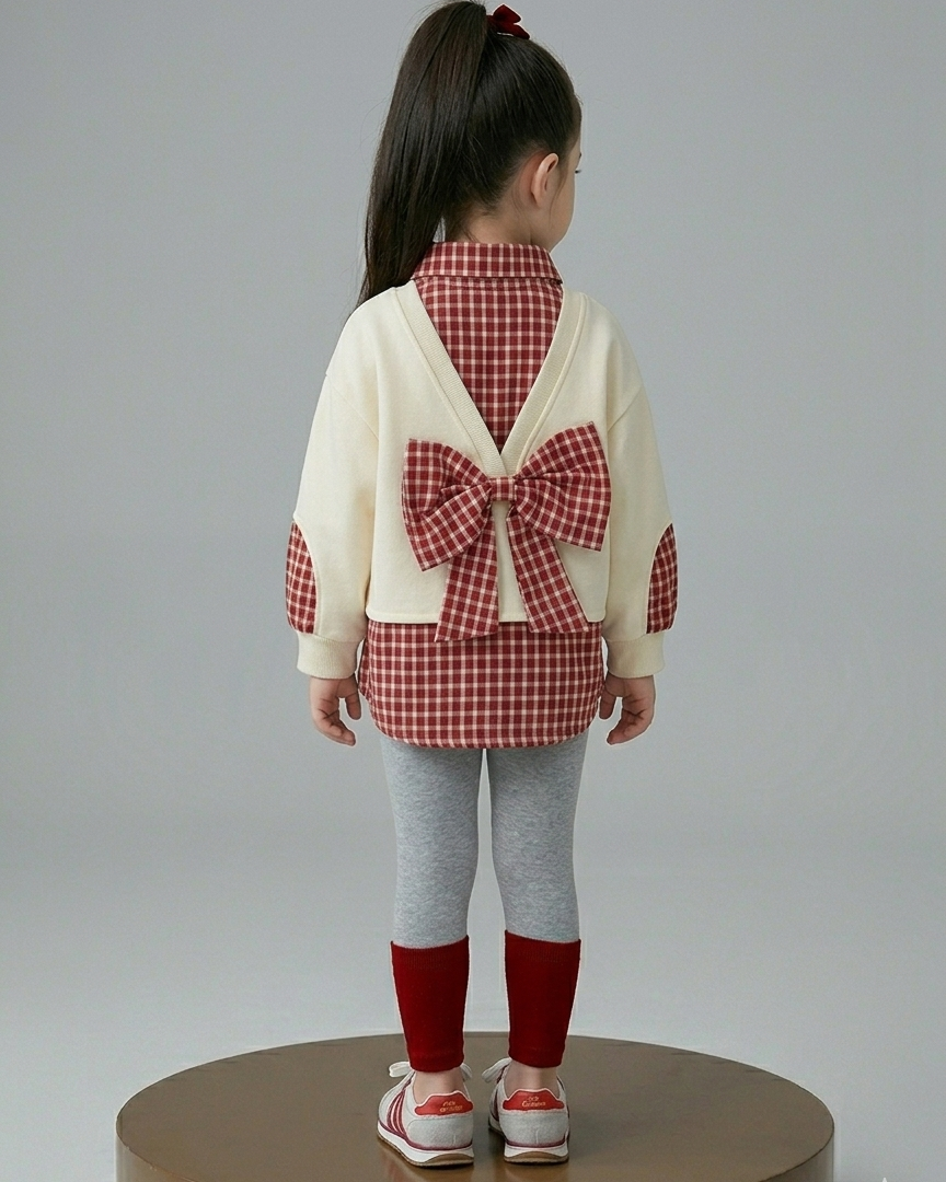Conjunto niña 3 piezas ropa bebé niña elegante cuadros rojos y suéter crema con leggings de algodón en España