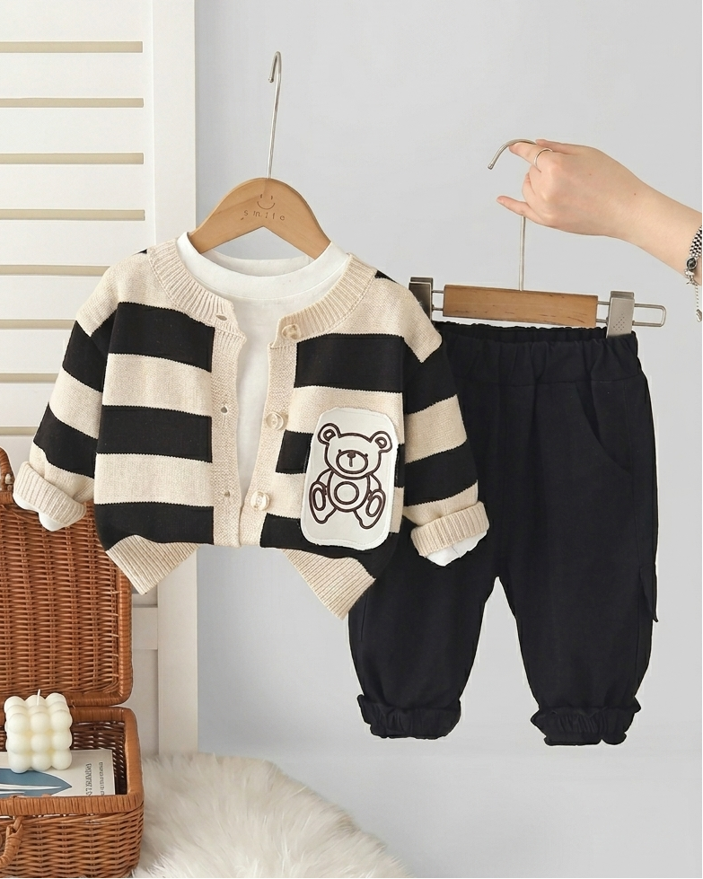 Conjunto bebé niño 3 piezas ropa infantil a rayas con pantalón cargo en España