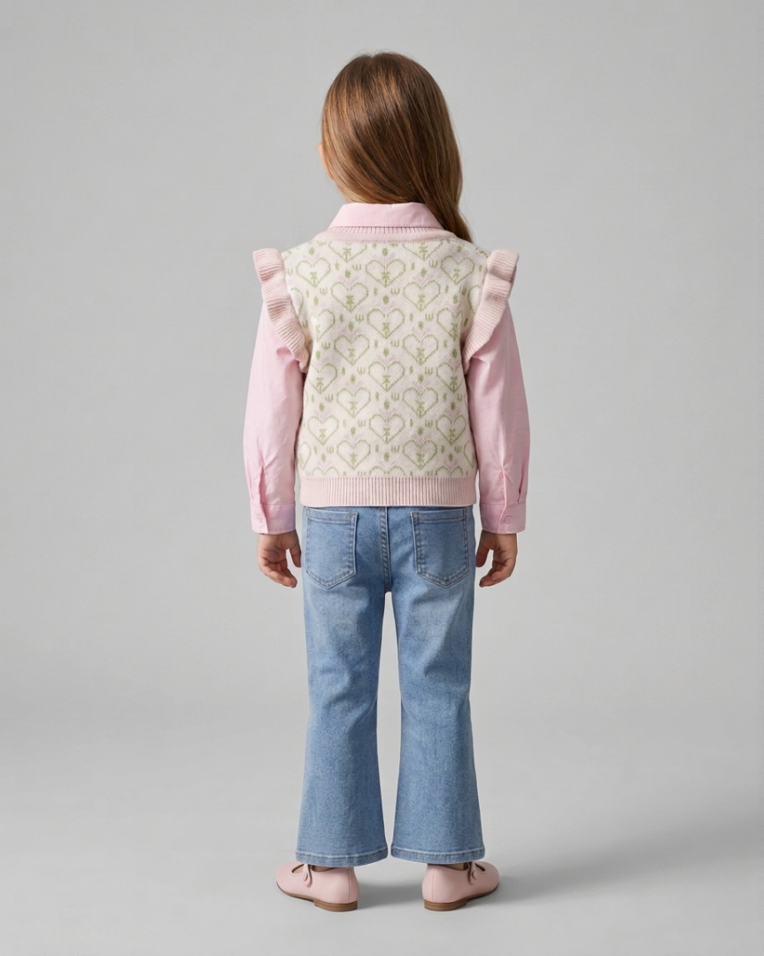 Conjunto niña 3 piezas ropa bebé niña – blusa rosa, chaqueta con conejo y pantalón vaquero con mariposas en España