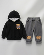 Conjunto niño 2 piezas ropa infantil: sudadera con capucha con diseño de oso 3D y pantalón vaquero elástico,Ideal para primavera y verano en España