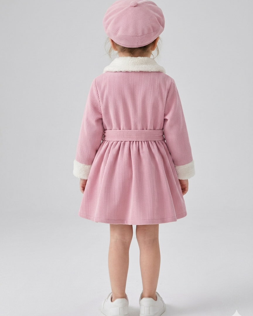 Abrigo de invierno para niña con cuello de pelo suave, cinturón elegante y gorro a juego looks elegantes y en España