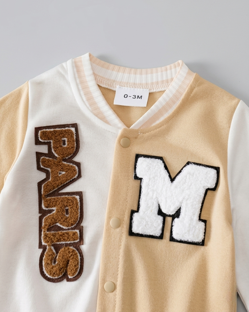 Mono bebé invierno una pieza con botones frontales estilo Varsity  ropa bebé niño destacada para looks elegantes y en España