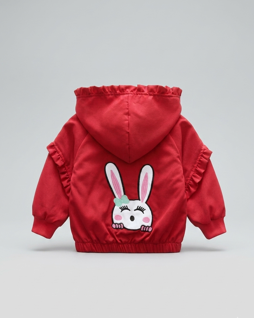 Chaqueta niña con capucha y conejo bordado, abrigo infantil otoño invierno,Ideal para clima otoñal y principios de invierno en España