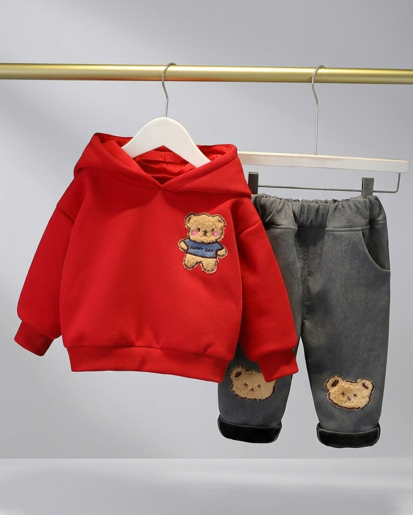 Conjunto Niño 2 Piezas Sudadera Oso 3D y Vaquero