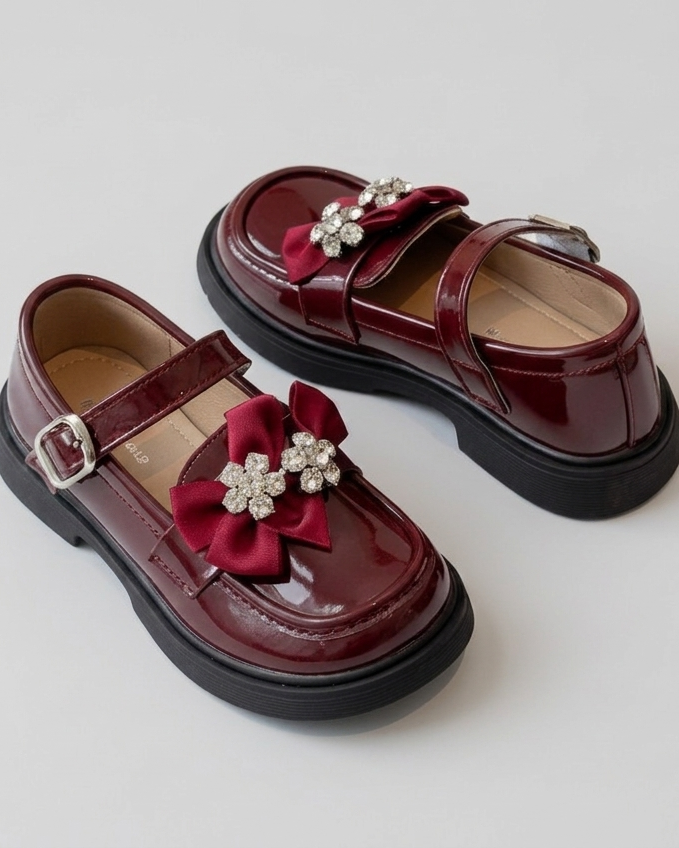 Zapato elegante para niñas con lazo adornado y colores brillantes en España