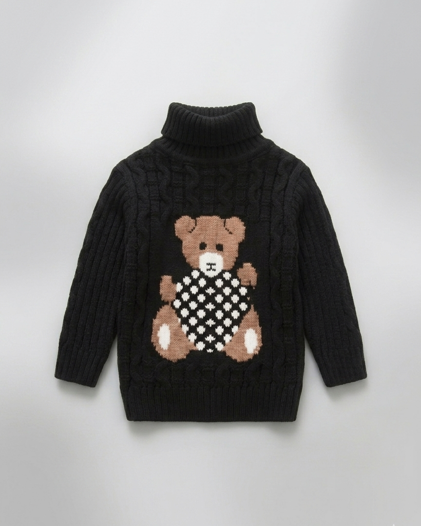 Suéter niño cuello alto de punto con oso ropa infantil invierno Ideal para clima otoñal