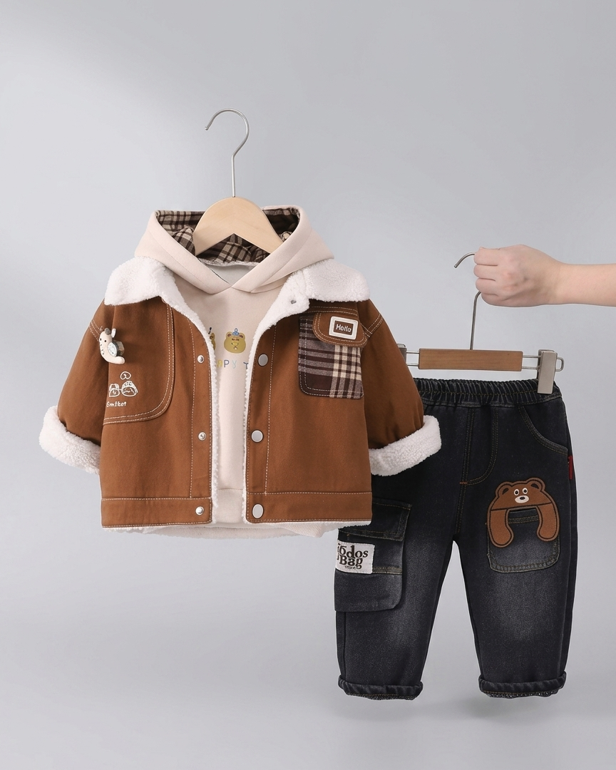 Conjunto bebé 3 piezas invierno chaqueta sudadera pantalón vaquero en España