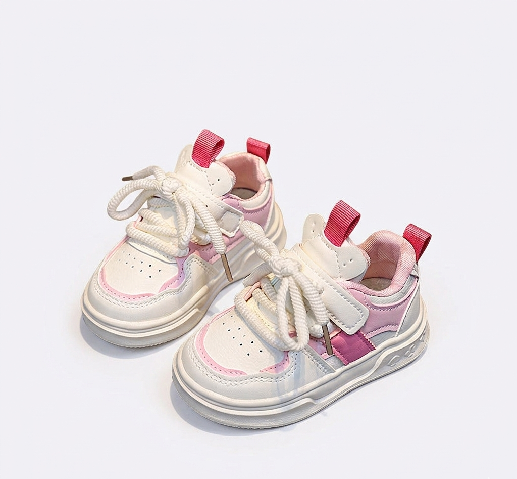 Zapato deportivo con combinación de colores rosa y blanco, de diseño moderno para niñas en España