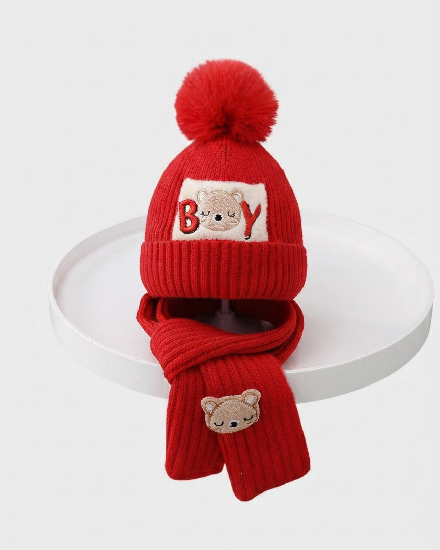 Conjunto de gorro y bufanda de invierno para niños – Calidez de lana y diseño cómodo.