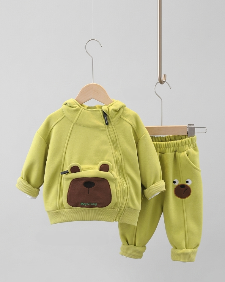 Conjunto infantil de chándal bebé 2 piezas: chaqueta con capucha y pantalón con estampado de osito para otoño invierno en España