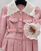 Vestido niña elegante de invierno con cinturón y cuello decorado ropa niña invierno,Ideal para clima otoñal en España