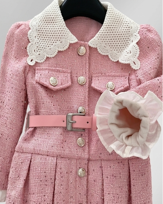 Vestido niña elegante de invierno con cinturón y cuello decorado ropa niña invierno,Ideal para clima otoñal en España