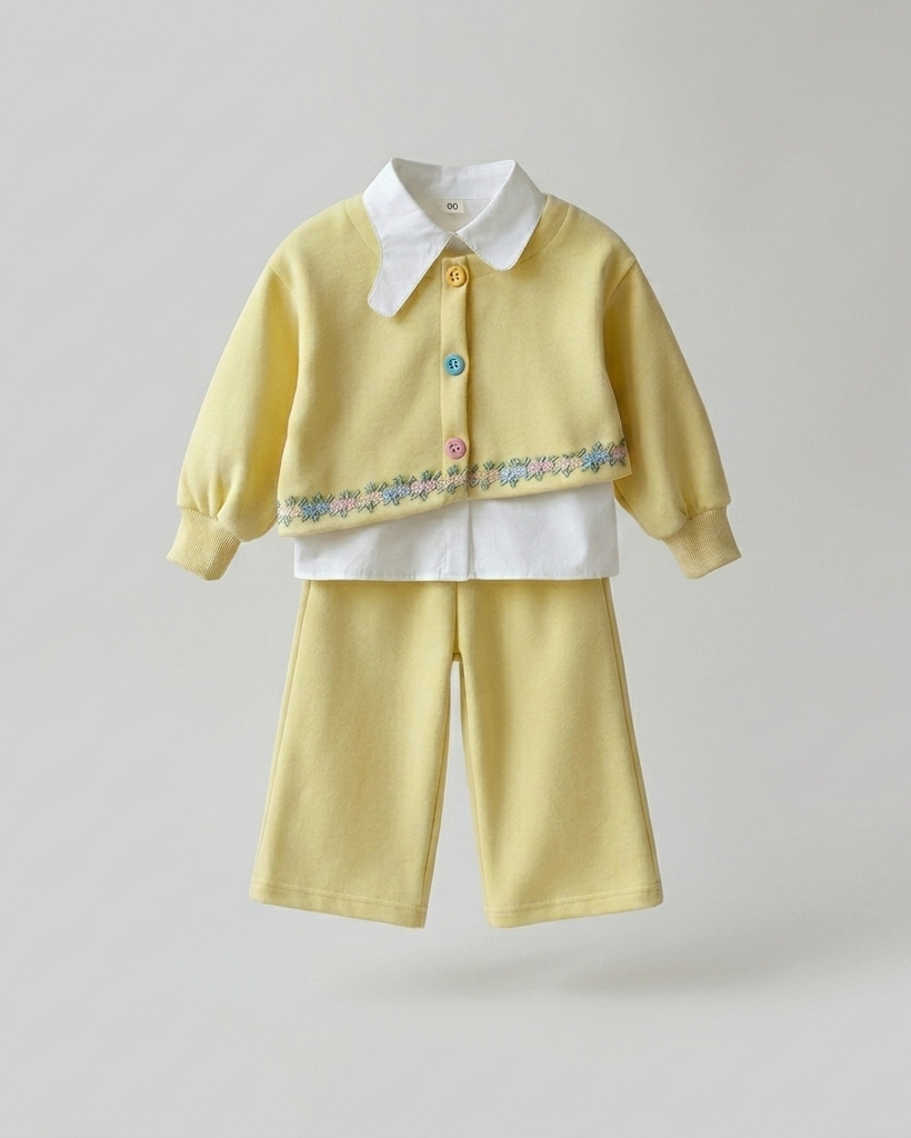 Conjunto niña 3 piezas ropa infantil con suéter bordado floral y camisa blanca,Ideal para primavera y para clima otoña en España