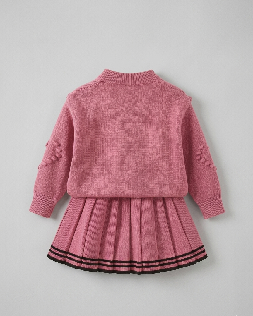 Vestido niña invierno tejido conjunto 2 piezas (top y falda plisada) niña de dos piezas Ideal para primavera y para clima otoñal en España