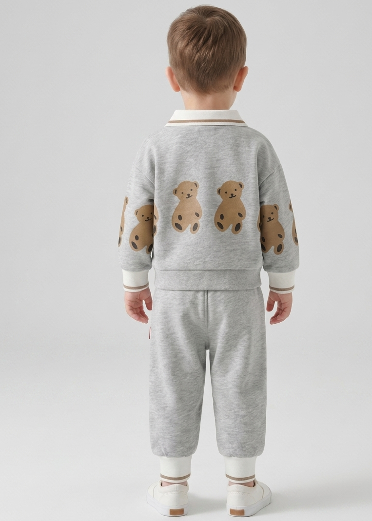 Conjunto 2 piezas bebé niño invierno con estampado de dibujos animados y ositos vista trasera