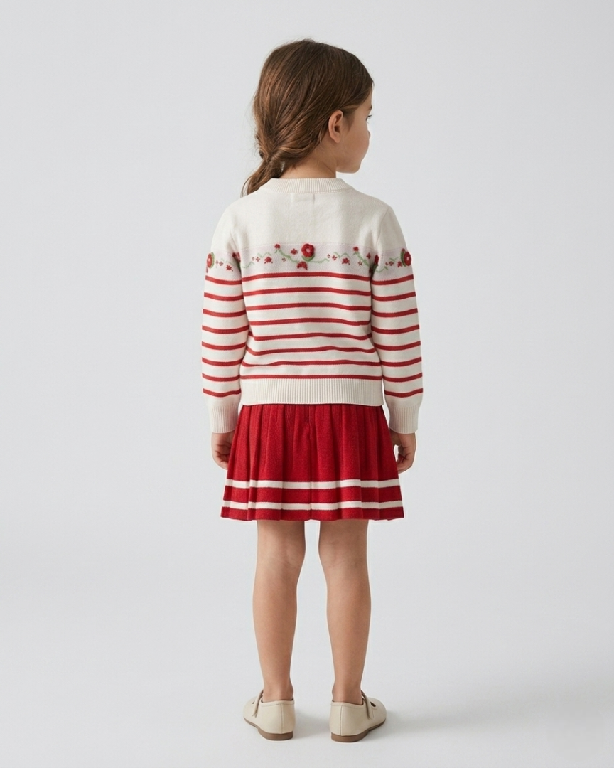 Conjunto niña 2 piezas vestido con suéter tejido y falda plisada elegante invierno en España
