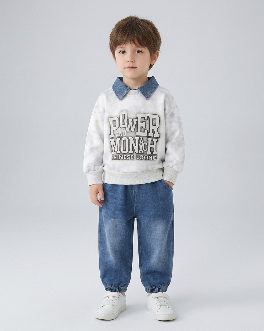 Conjunto niño 2 piezas sudadera con cuello vaquero y pantalón denim en España