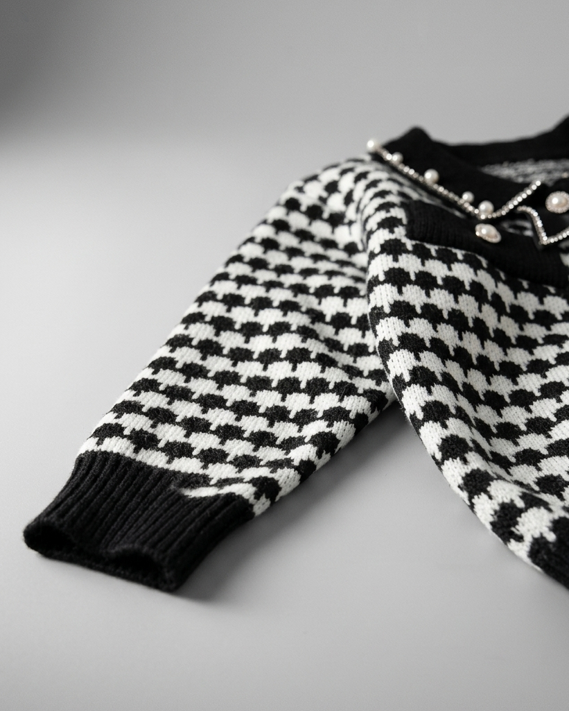 Conjunto niña invierno elegante ropa infantil: chaqueta tejida houndstooth y pantalón en España