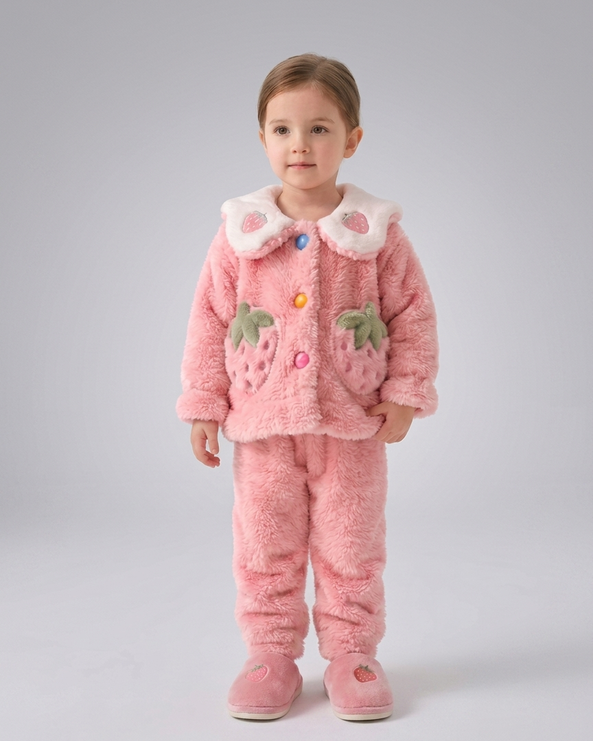 Conjunto niña invierno 2 piezas ropa bebé de terciopelo con estampado de fresas chaqueta y pantalón en España