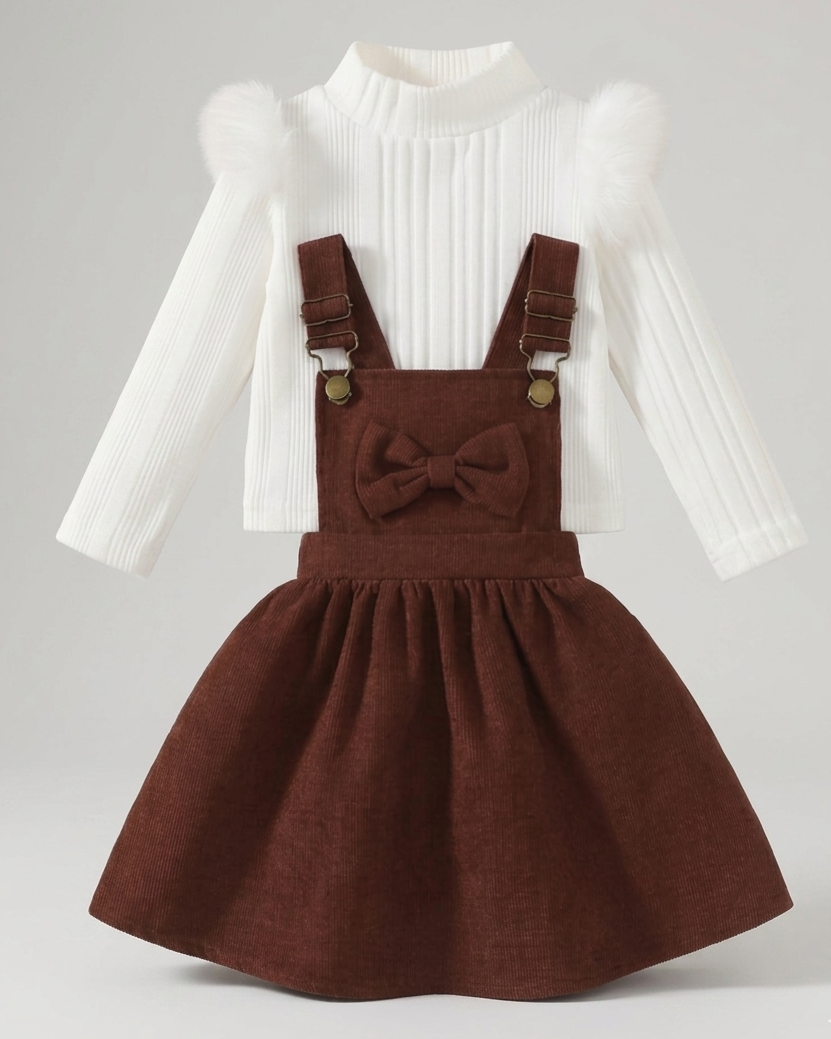 Conjunto niña invierno 2 piezas: blusa manga larga y vestido con tirantes elegante,Ideal para primavera y para clima otoñal en España
