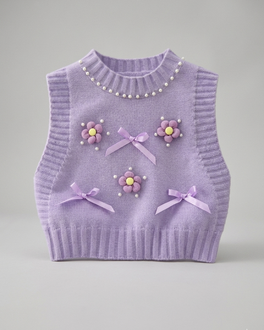 Conjunto niña 3 piezas ropa infantil blusa mangas abullonadas chaleco perlas y pantalón vaquero,Ideal para primavera y para clima otoñal en España